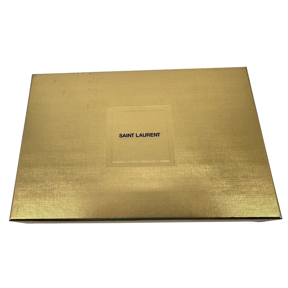 Saint Laurent Shoe Box Unisex Large Gold Metallic Textured Logo Designer Storage